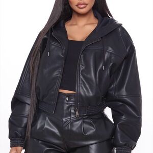 Fashion Nova Call Me Baddie Faux Leather Jacket Sz. L - Black